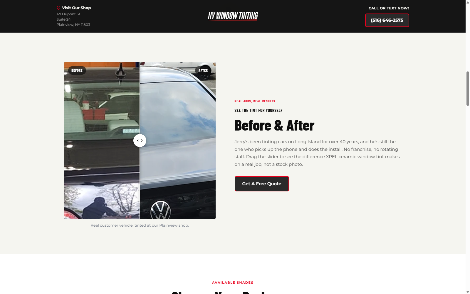 NY Window Tinting before & after tint comparison section