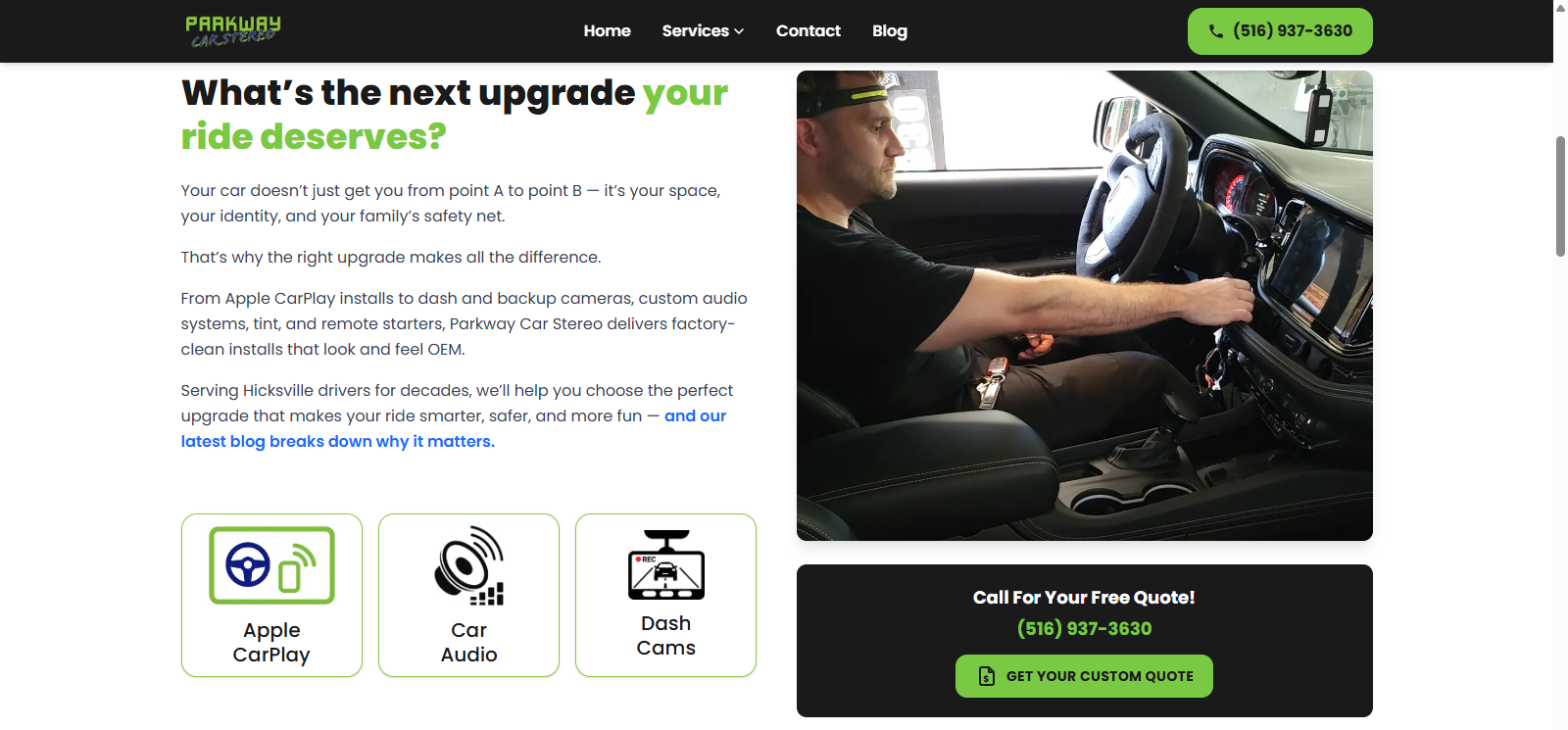 Parkway Car Stereo website — What's the next upgrade your ride deserves section